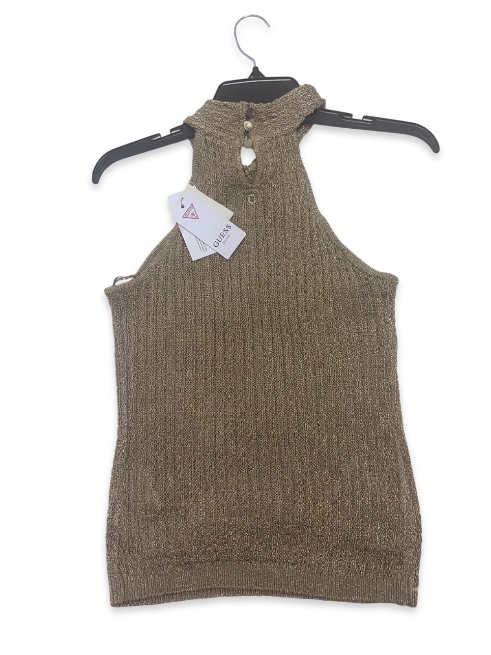Guess Metallic Gold Knit Halter Top